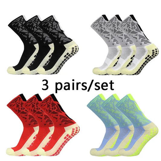 3 Pairs Adults Soccer Grip Socks